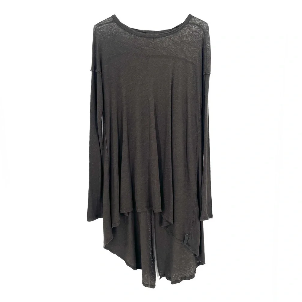 WE THE FREE PEOPLE Olive Green Split Back Long Sleeve Tunic High Low Trapeze Top